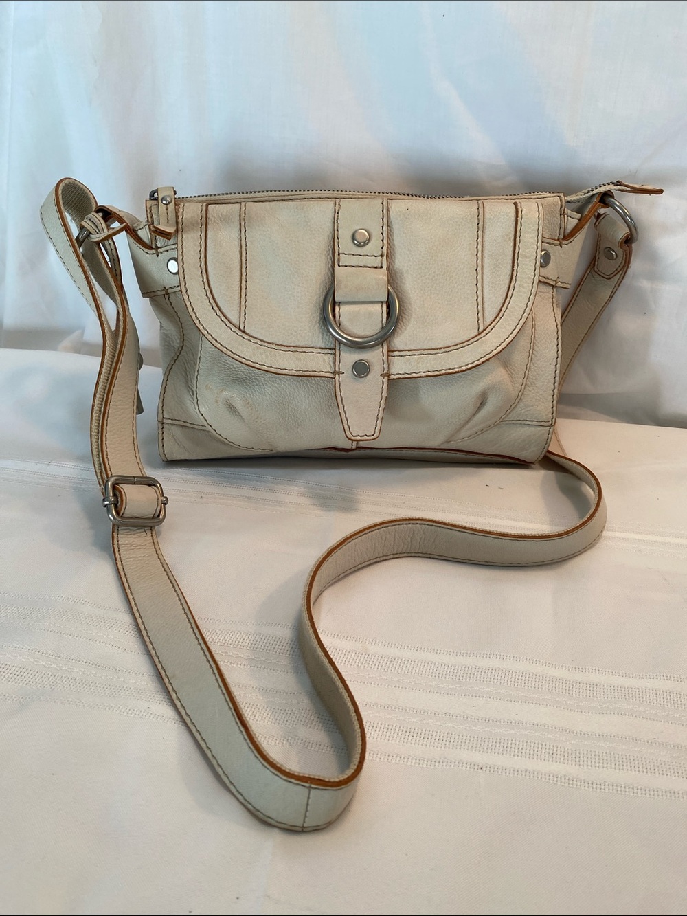 Fossil Cream Leather Crossbody Bag Shoulder Bag Purse